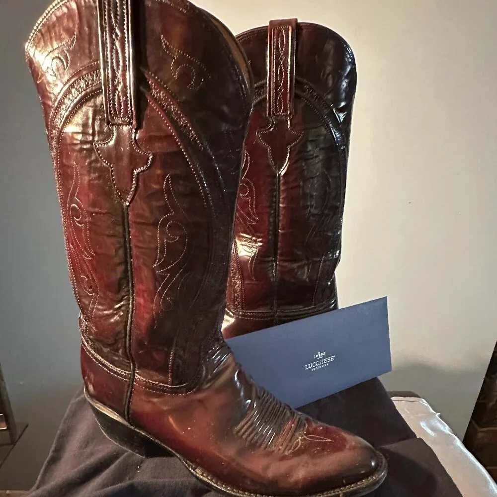 Lucchese Gavin  Goat Black Cherry Cowboy boot, Men size 10.5 - Picture 2 of 7